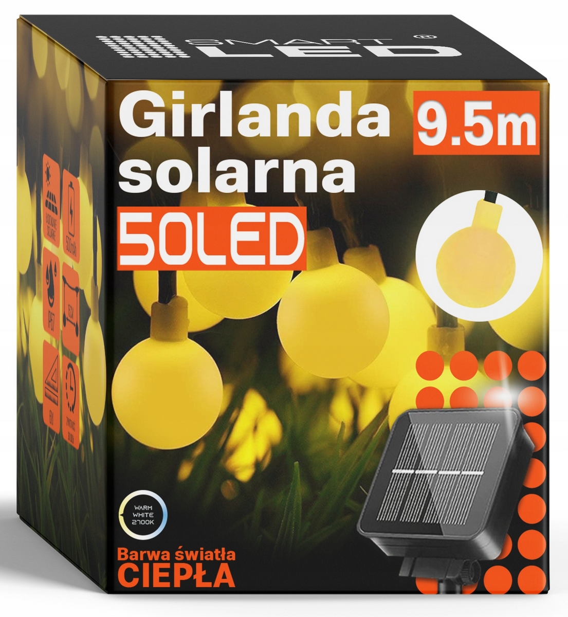 Smartled svetelná girlanda 950 cm, čierna